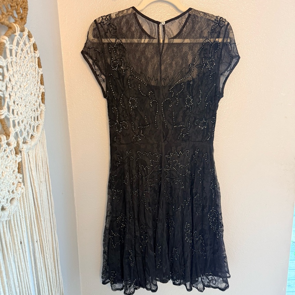 Chan Luu Black Beaded Lace MIDI Dress
